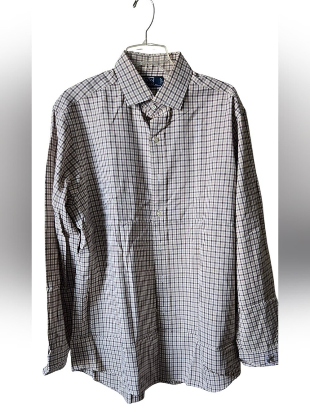 Vintage Polo Ralph Lauren Plaid Button Down Shirt L Brown Tan Cotton